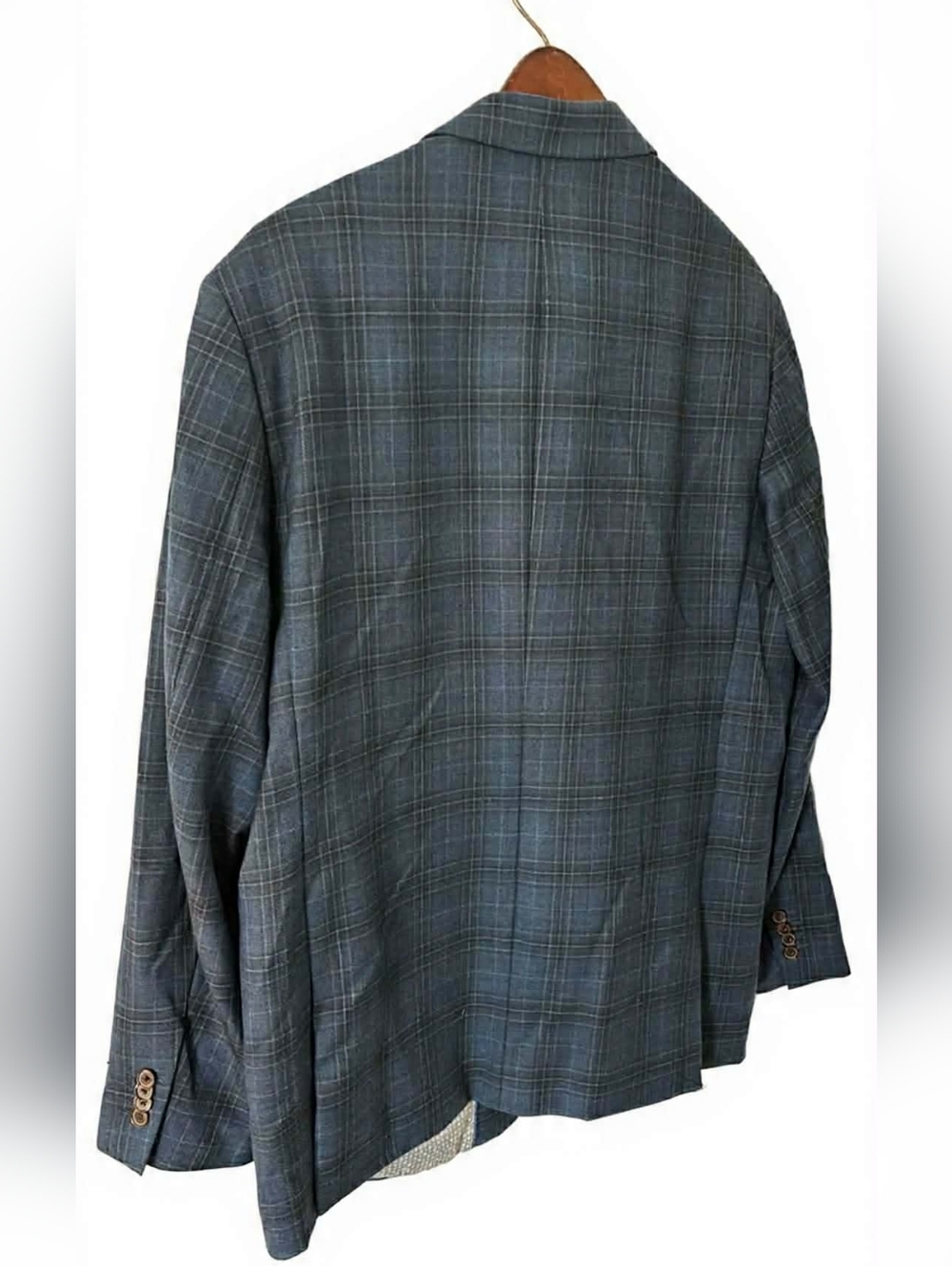 Johnston & Murphy Navy Blue Plaid Sport Coat Wool - Picture 3 of 9